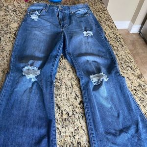 Distressed wide leg jeans